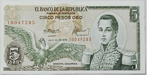 Billete 5 Pesos 20/jul/1976 Colombia Unc