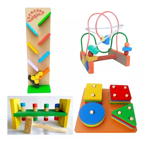 Conjunto Jogos Educativos Madeira Pedagógicos Brinquedo (Bate