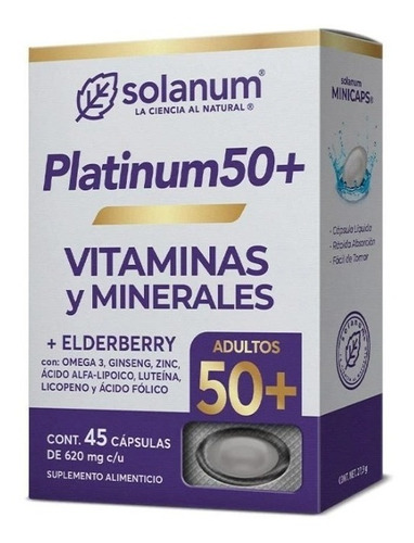 Imagen 1 de 3 de Platinum 50+ Vitaminas Minerales + Elderberry Solanum 45caps Sabor Sin Sabor
