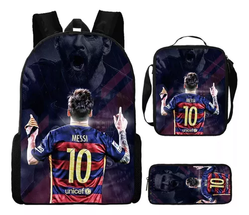 Mochila Fútbol Messi, Bolsa de viaje impermeable, Cargador USB incluido, Mochila escolar negra, Gran capacidad para viajes y escuela de alta  calidad