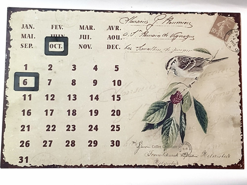 Calendario Perpetuo Lata De 24x36 Cm. Diseño Aves P/colgar.