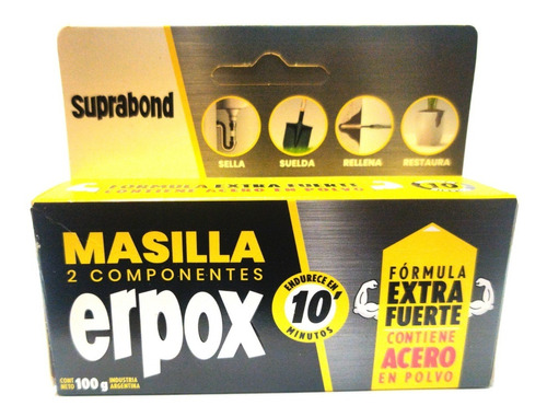 Masilla Erpox Acero  Soldadura En 10 Minutos 100gr Suprabond