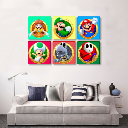 Set De 6 Cuadros De Mario Bros Nintendo