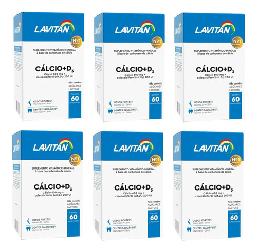 Kit 6 Caixas Lavitan Cálcio + D3 60 Comprimidos