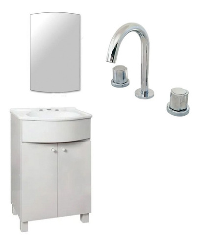 Imagen 1 de 10 de Combo Baño Vanitory Griferia Espejo Bacha 50 Kit