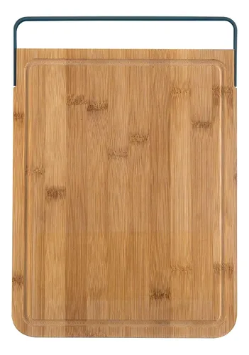 Tábua Corte Quadrada Bambu Cozinha Churrasco Com Alça Inox