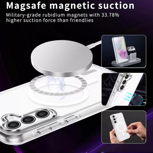 Kit funda para Samsung Galaxy A55 Magnética Transparent Uso Rudo Resistente Duradera+1 Pieza Mica De Vidrio Templado+1 Pieza Mica Lente Templada+1 Kit Limpieza Mica+1 Caja De Phone Case Embalaje