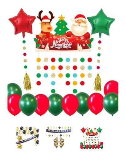 Imagen 2 de 10 de Kit Decoración Navidad Año Nuevo Guirnalda Globos Navideño
