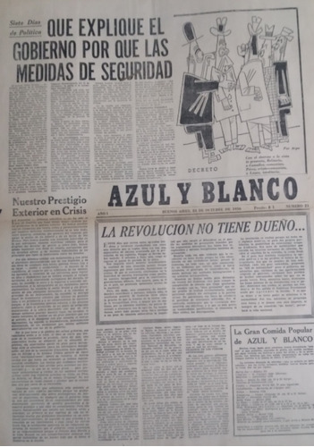 Diario Azul Y Blanco 24/10/1956 Gobierno Que Explique Medida