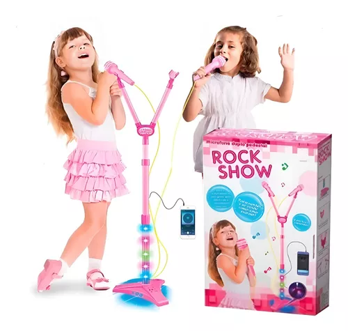 Microfone Infantil Brinquedo para Criança com Pedestal e conexão Mp3 para  Menina - Cor Rosa - Glumi