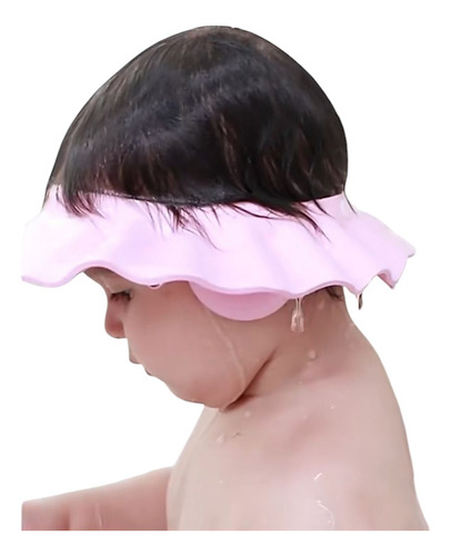 Gorro Protector Para Bañar Bebes Anti Salpicaduras Ajustable Rosa Osito