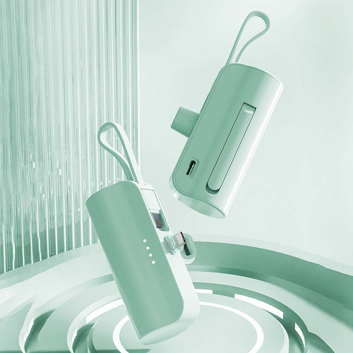 Power Bank Mini 5000 Mah Saiviek Dx121 Batería Portátil Con 1 Cable Salida Tipo C/ Lightning ,Cargador Inalámbrico Compatible Para iPhone, Samsung, Xiaomi, Andriod,Color Verde
