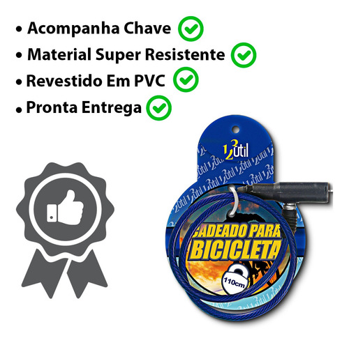 Cadeado Para Bicicleta Com Chave 123útil Original Cor:azul