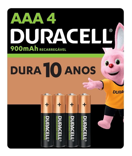 Pilha Recarregável Aaa Palito 900mah Duracell Com 4 Un.