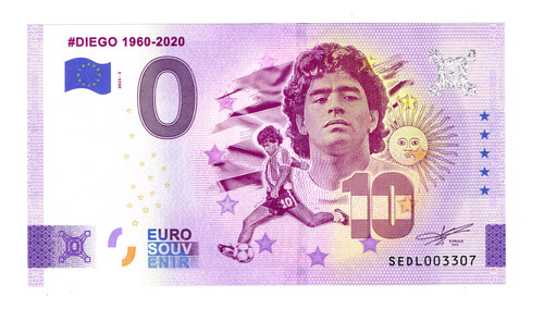 Billete 0 Cero Euro Souvenir Diego Maradona 1960-2020 Italia