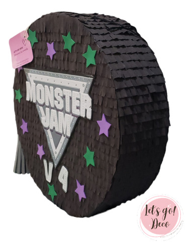 Piñata Monster Jam Let's Go! Deco Negro Monster Jam Redonda Mediana