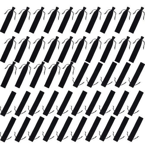 100 Fundas De Terciopelo Para Bolígrafos, Negra, Con Cordón,