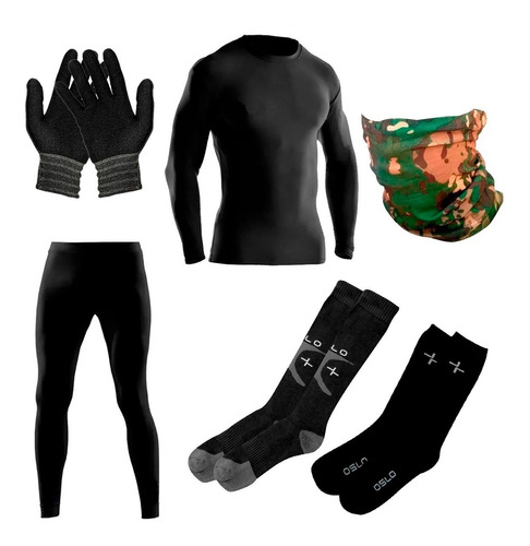 Conjunto Termico Micro + Guantes + Cuello + 2 Par Medias Fas