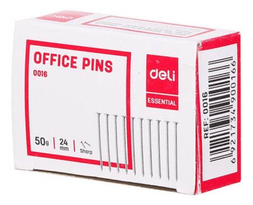 Pack 10 Pin Alfiler Oficina Deli 24mm 1000 Pcs Metal