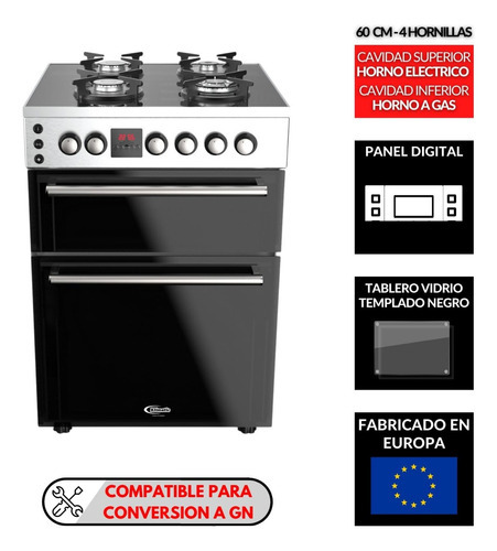 Cocina De Pie A Gas 4 Hornillas Vitale E Pro Doble Horno Color Negro