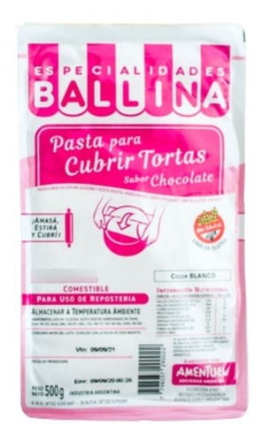 Pasta Ballina chocolate cubre tortas 500g