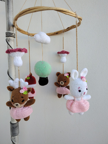 Movil De Cuna Tejido A Crochet Animalitos Del Bosque 4 Animalitos Animales Del Bosque