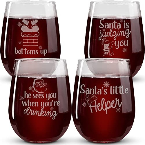 Vasos De Vino Navideños Divertidos Tema De Santa (jueg...