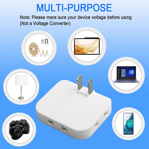 3 Adaptador Enchufe Multiple 10a 180 Grados Plano Universal