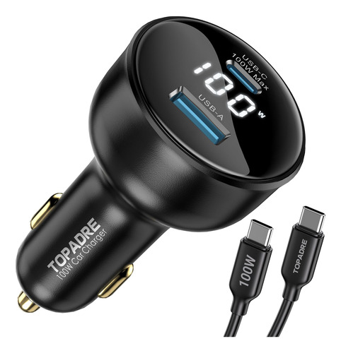 Topadre Cargador De Coche Usb C De 100 W Con Pantalla, Pd3..