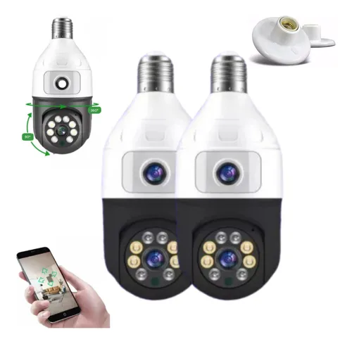 comprar Kit 2x Câmera Segurança Lâmpada E27 Dupla Lente 2mp Yoosee Cor Branca Segurança Wifi Dupla