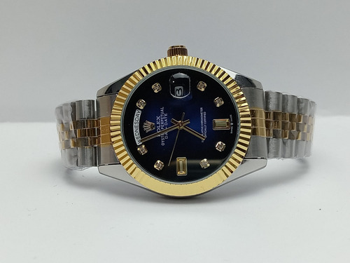 Reloj Daydate Jubile Cuarzo Tapa Transparente Hombre 41mm Combinado Dorado Azul Oscuro (Reacondicionado)
