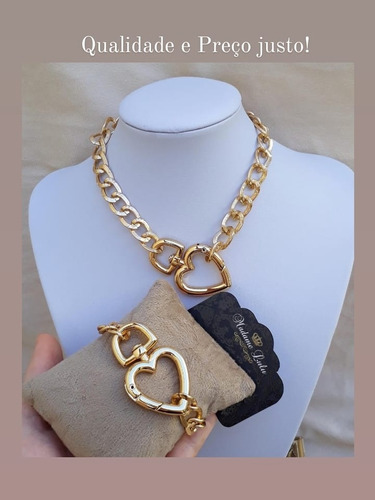 Imagem 8 de 10 de Conjunto Colar E Pulseira Pingente Estrela Coração Corrente