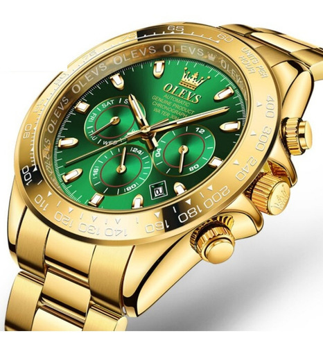 Relógio Luxo Automático Quartzo Lançamento Original Homem Cor Da Correia Dourado Cor Do Bisel Dourado Cor Do Fundo Verde