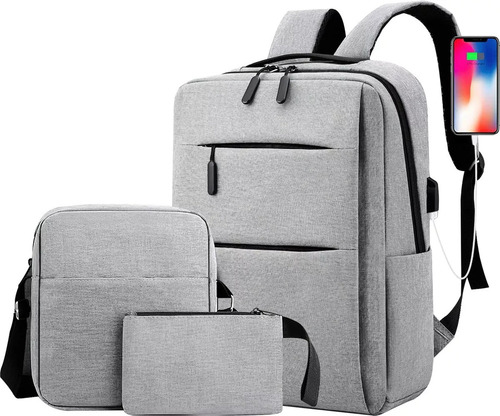 Mochila Antirrobo Multifuncional Con Cargador Usb, 3 Piezas