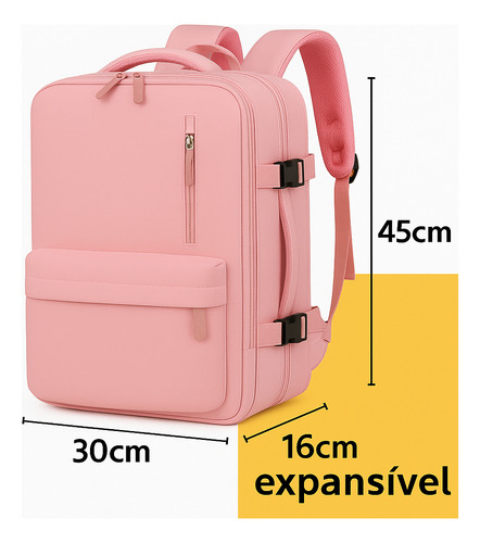 Mochila De Viagem Executiva Expansível Porta Usb Unissex Cor Rosa Desenho Do Tecido Lisa
