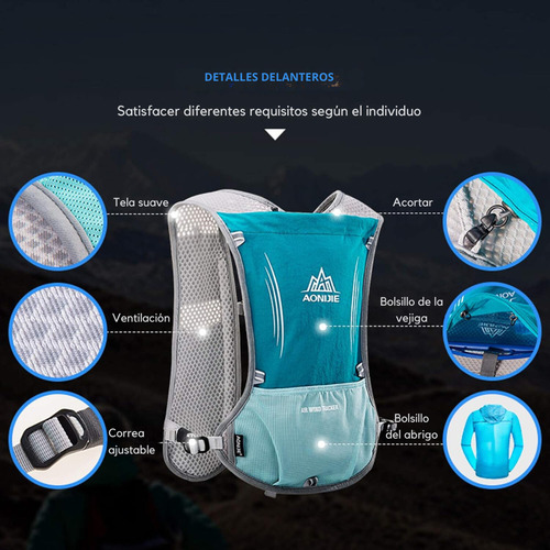 Chaleco Hidratacion Mochila Running Trekking Aonijie 5 Lts Color Verde Agua