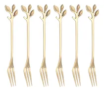 Comprar Set X 6 Tenedores Copetin Acero Inoxidable Diseño Hojas
