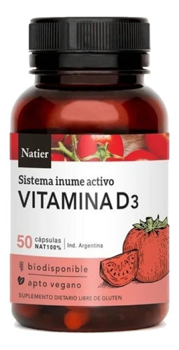 Imagen 1 de 5 de Natier Vitamina D3 Sistema Inmune Activo Apto Vegano 50 Caps