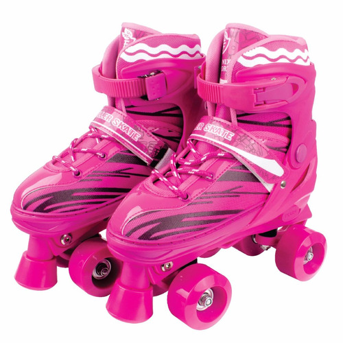 Patins Roller Skate 4 Rodas Ajustável Tam 31 A 34 Rosa Fênix