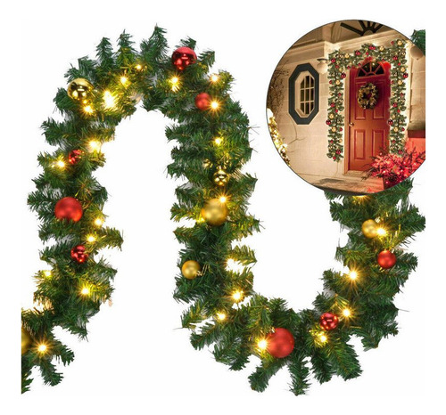 Guirnalda Flocada Con Luces Led De 2,7 M Con Decoraciones Mi