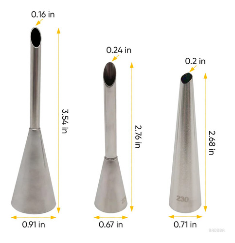 Juego 3 Puntas Tubería Grandes Puntas Acero Inoxidable Dec