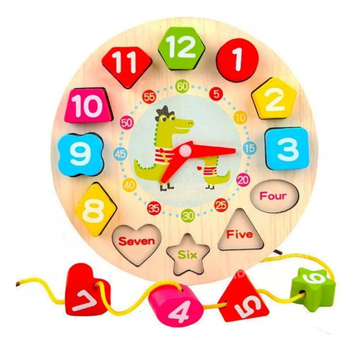 Juguete Didáctico Madera Reloj Con Números Y Formas Niños