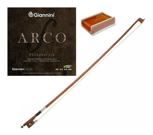 Arco Para Violino 4/4 + Encordoamento Giannini + Breu Kit