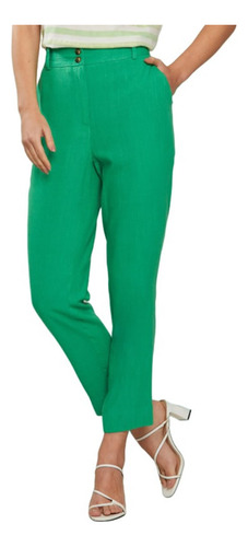 Calça Feminina Infini Linho Reta Verde - 7395