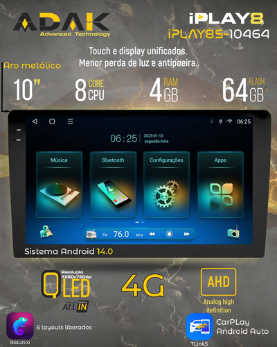 Multimidia Outlander 13/19 10p Android 14 4gb 64gb 4g All In