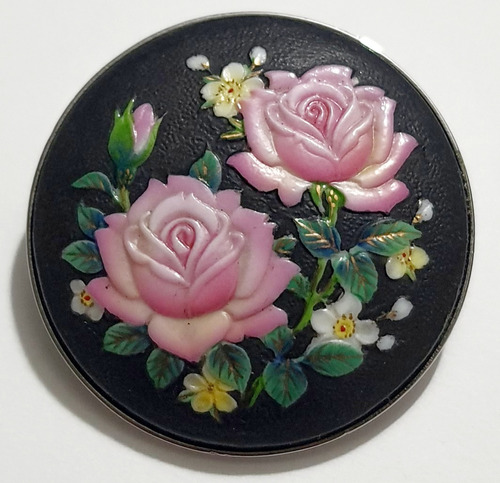 Antiguo Prendedor Rosas Porcelana Broche Japon Toshikane 50s