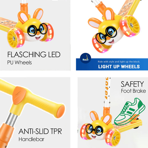 Scooter Monopatín De Pie Plegable Niños 2-12 Años Luces Led