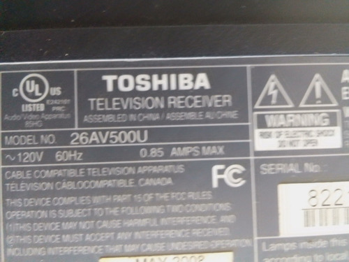 Imagen 5 de 6 de Televisor Toshiba 26av500u Para Repuesto