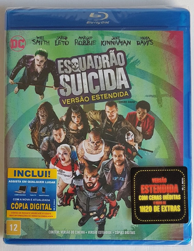 Blu Ray Esquadrão Suicida Versão Estendida Original Lacrado