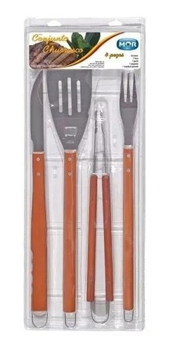 Conjunto Faca / Garfo Para Churrasco 4 Peças Inox 003311 Mor